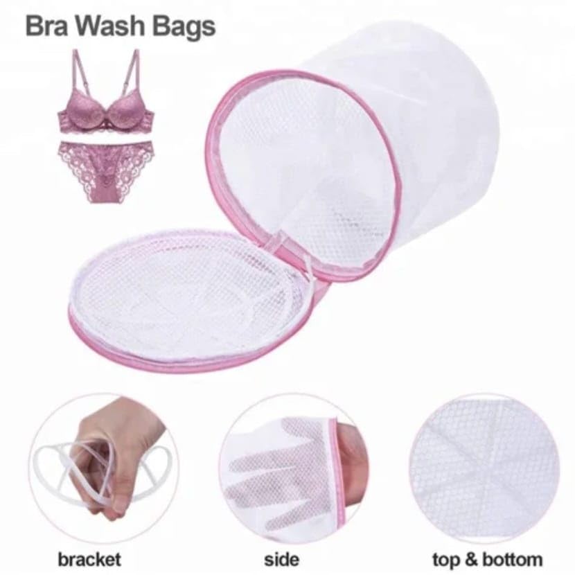 Image of HomeCloud Mesh Laundry Clothes Washing Bag with zip lock for Delicate Clothes, Stockings, Underwear, Bras & Lingerie for Washing Machine| Pack of 4 (Pink)