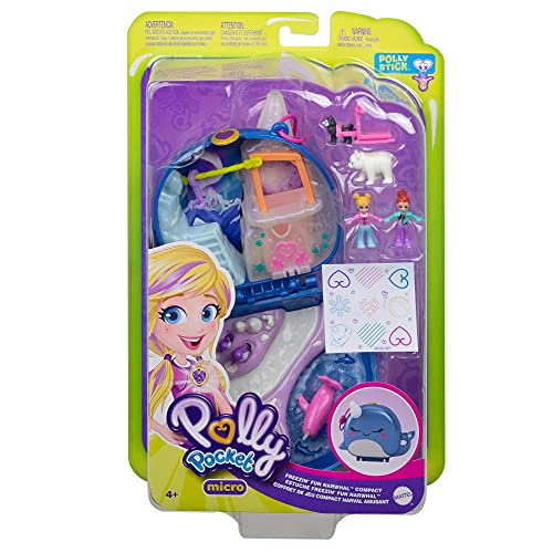 Polly Pocket GKJ52 - Narwal-Eisspaß Schatulle mit lustigen Überraschungen, den kleinen Puppen Polly und Lila, Husky mit Schlitten, Eisbär-Figur und Stickerbogen; Spielzeug für Kinder ab 4 Jahren – Bild 8