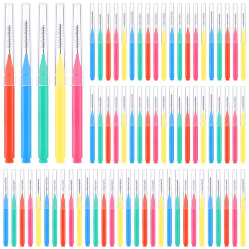 Image of 100 Pcs Interdental Brushes, 4 Sizes Braces Flossers for Cleaner | Braces Brush Soft Dental Brushe Toothpicks Dental Floss Picks Dental for Brace Oral Cleaning(5 Colors)