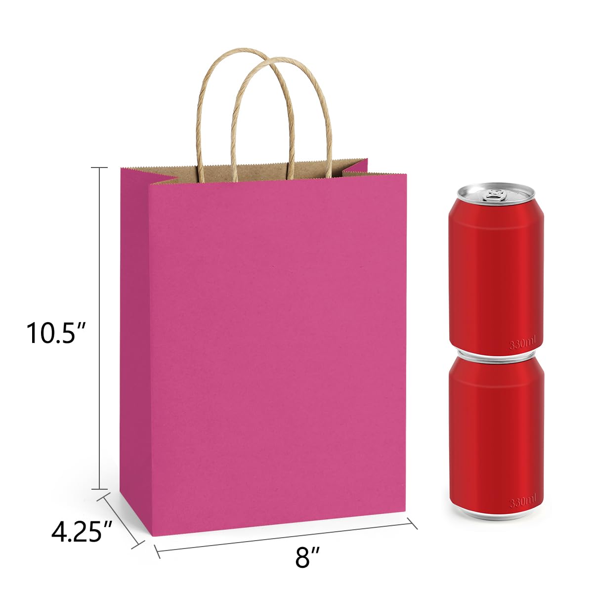 BagDream 25Pcs Hot Pink Gift Bags 8x4.25x10.5 Kraft Paper Gift Bags with Handles for Shopping, Small Business, Retail Merchandise Grocery, Birthday Party Favor, Medium Pink Paper Sacks