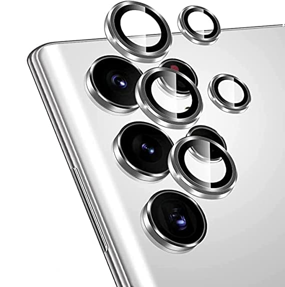The Little Shop Camera Lens Protector For Samsung Galaxy S22 Ultra | Camera Lens Protector Tempered Glass Glossy Finish,Alloy Metal Camera Ring For Samsung Galaxy S22 Ultra (Silver)
