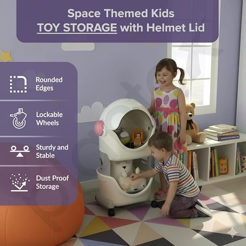 Image of Plantex Toy Rack for Kids Room /Multipurpose Astro Storage Organizer for Baby Clothes Wardrobe /2-Tier ABS Plastic Baby Toy Storage Organiser with Flip Cover-Pack of 1(White & Grey)