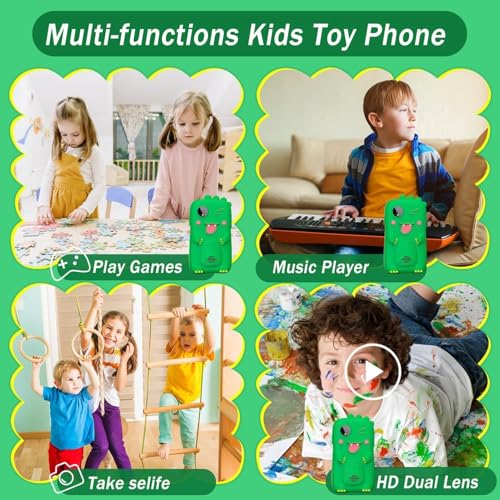 Image of Kids Smart Phone for Girls & Boys Ages 3-10 Toddler Learning Toy Touchscreen Mobile with Dual Camera Play Cellphone Games Music Christmas & Birthday Gift for Kids ( Green Dino )