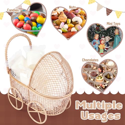 Image of Threehoney 12 Pcs Baby Shower Mini Carriage Decoration Brown Bear Color Metal Wired Fillable Candy Stroller Baby Shower Table Centerpiece for Guest Gender Reveal Wedding Party Favor Gift