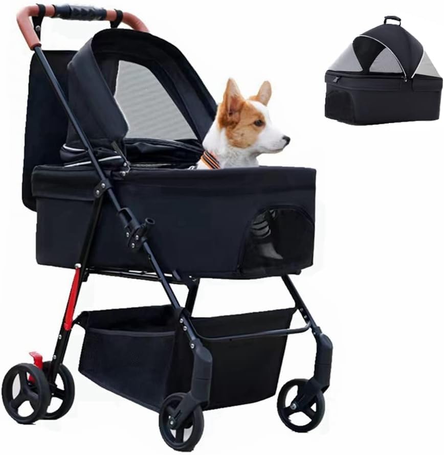 Deluxe Detachable Pet Carriage, Detachable Carrier, One-button Folding, Small Dog Carriage, With Storage Basket