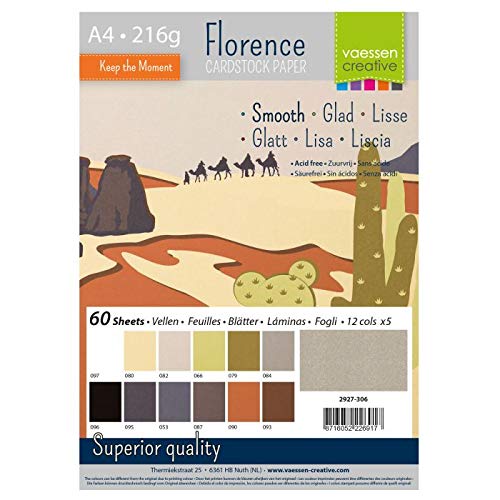 Vaessen CreativeFlorence Smooth Cardstock Paper, Earth Tones Colours Mix, 216 grams, Size A4, 60 Sheets, for Scrapbooking, Card Making, Die Cutting and other Paper Crafts