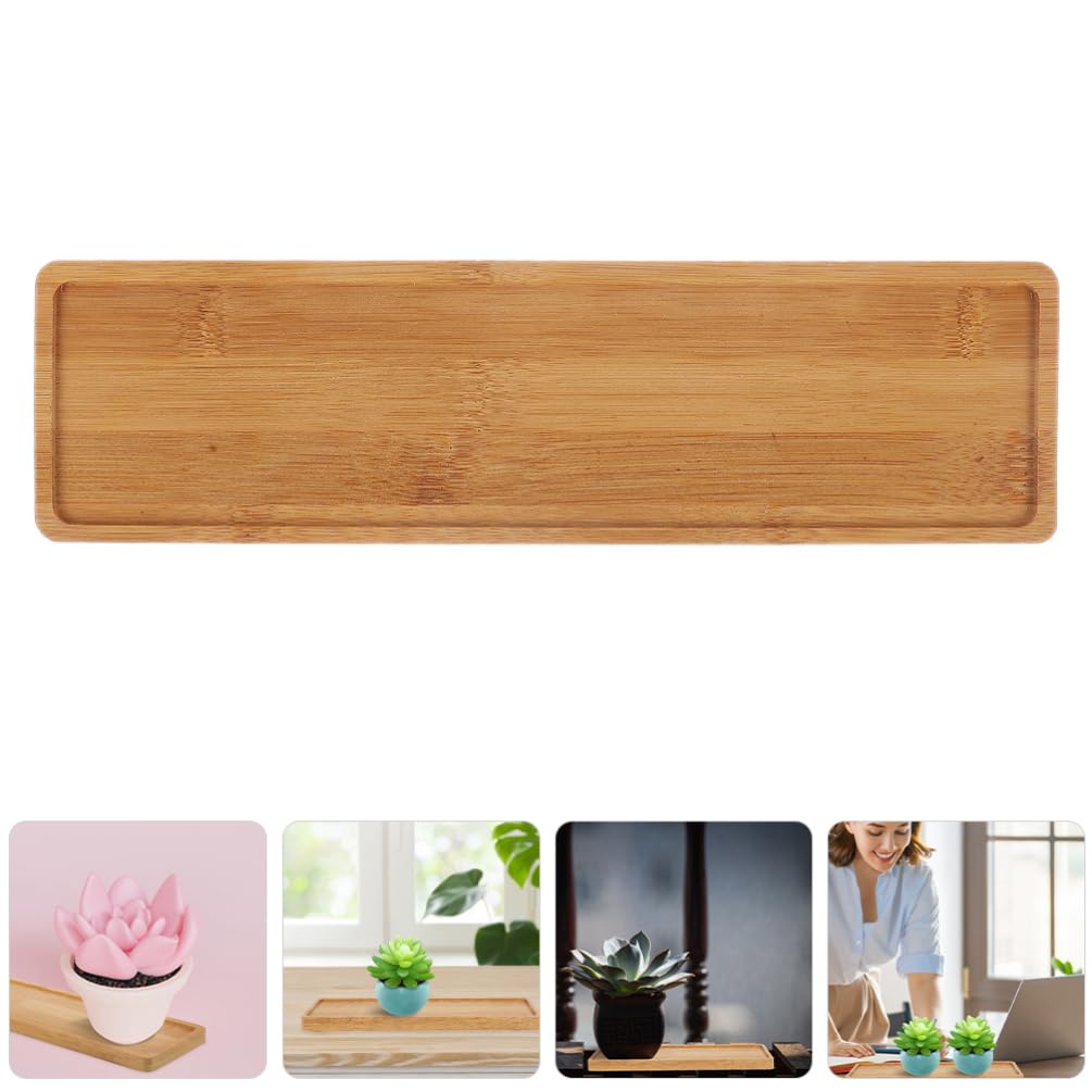 Milisten Bamboo Flower Pot Tray Rectangle 7 Inch Wooden Succulent Plant Pots Holder with Drainage for Garden and Indoor Use - Image 2