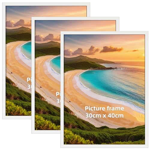Hoikwo Lot de 3 Cadres 30 x 40 Blanc - Cadre Photo Poster 30x40 cm PVC Léger, Pour Certificats, Affiches, Décoration Murale, Multi-Suspension