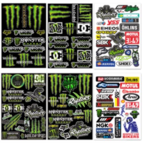 DINGFENG 6 Hojas Pegatinas Moto 20×21 cm – 4 Pegatinas Energy + 2 Vinilo Moto Impermeables para Cascos, Bicicletas, Scooters, Vinilo Decorativo Tuning Moto y Coche Personalizado