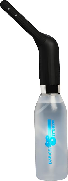 Clean Stream Automatic Enema Set for Beginners, Men, Women, Couples. Travel Enema and Bidet. Two Attachments and Three Levels. Weighted Hose and Bottle. Rechargeable. 5 Pieces, Black & Clear.