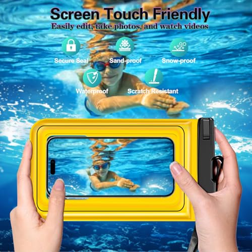 Famoby Floatable 3 Pack Multicolor Universal IP68 Floating Waterproof Phone Pouch,Adjustable Neck Lanyard Waterproof Phone Case Dry Bag for Apple iPhone,Samsung,and up to 8.3\" (Yellow,Orange,Green)