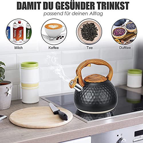 Wasserkessel BVHOTO 3 Liter Edelstahl Teekessel für Herd und Induktion