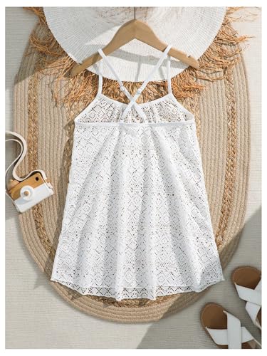 SweatyRocks Girl's Crochet Swimsuit Cover Up Hollow Out Criss Cross Swimwear Beach Dress4