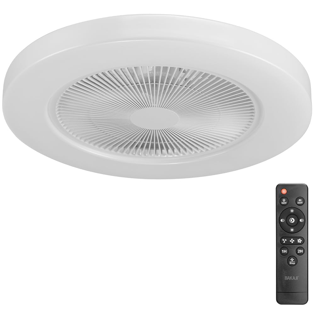 BAKAJI Ventilatore a Soffitto con Luce LED Bianco Caldo Freddo 80W, Tonalità Regolabile, Funzione Timer 1/2/4/8 ore, Telecomando Controllo a Distanza, Diametro 50 cm, Design Moderno, Ultra silenzioso