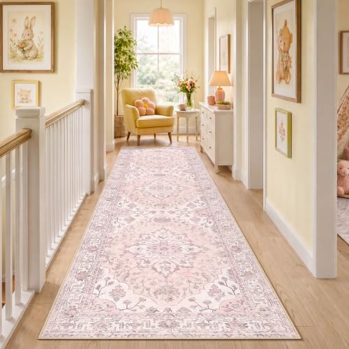 RELEANY Washable Area Rug, Runner 3'x10', Pink
