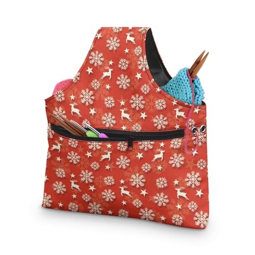 Image of KUIFORTI Christmas Yarn Bag Reindeer Crochet Bag Yarn Project Bag Knitting Bag Yarn Tote Bags Large Crochet Bags for Crocheting Travel