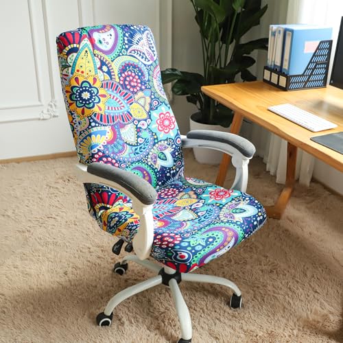 Image of FORCHEER Large Office Chair Cover Stretchable Boho Printed Computer Chair Cover Armrest Office Desk Chair Slipcover Washable Durable