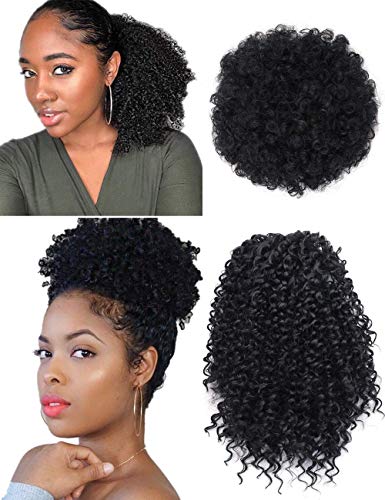 YMHPRIDE Afro Curly Ponytail Drawstring Synthetic Ponytail Hair Piece Drawstring Afro Puff Afro Bun Short Afro Curly Ponytail Extension for Women