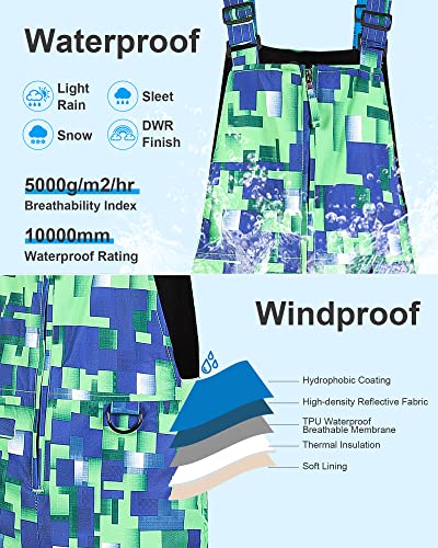 Pursky Boys' Classic Heavyweight Snow Bib Ski Pant Snowsuit Kids Snow Pants Girls Snowpants Youth Ski Bibs Husky Snowbibs Green Printed 10/12 #TOP2