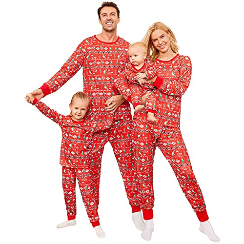 PopReal Christmas Pajamas for Family, Family Christmas Pajamas PJs Matching Sets Top Sleepwear Jammies Santa Claus Snowflake Print Women Large Red