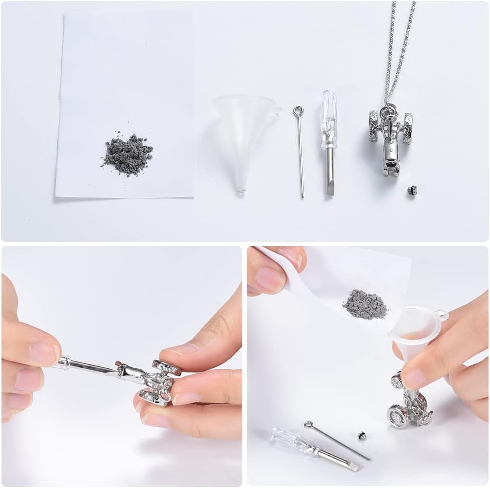 Yinplsmemory Cremation Jewelry Tractor Urn Necklace for Ashes for Men Stainless Steel Tractor Charm Urn Locket Memorial Keepsake Ashes Jewelry - Image 5