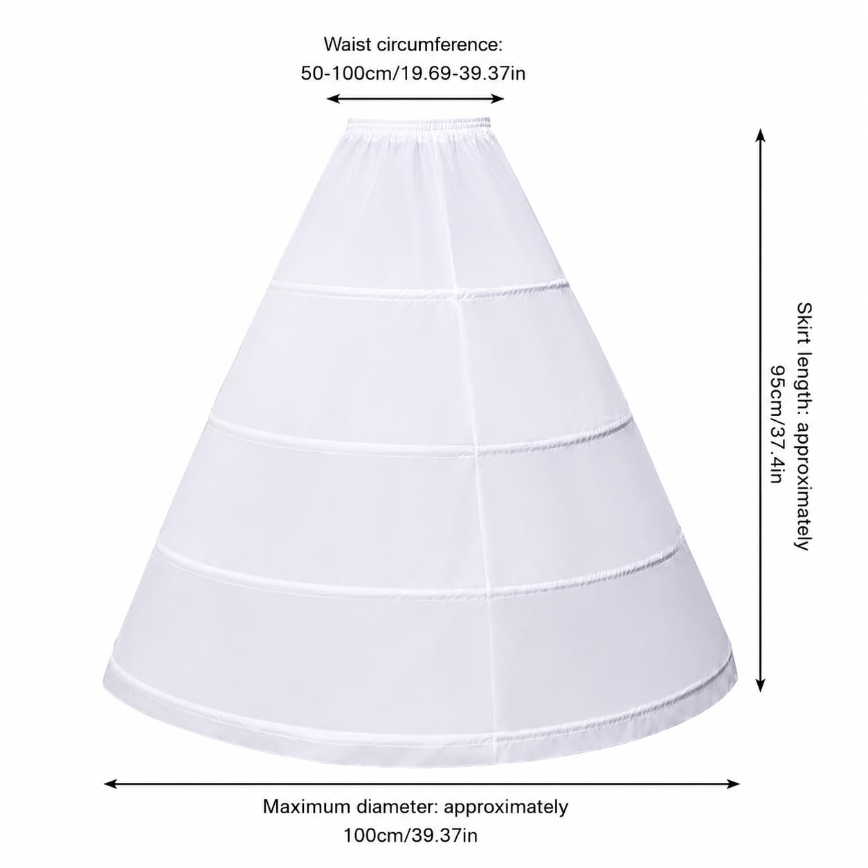 Reifrock Brautkleid - Damen 4 Reifen Petticoats A-Linie Bodenlang Unterrock Crinoline für Hochzeit Ballkleid Weiß