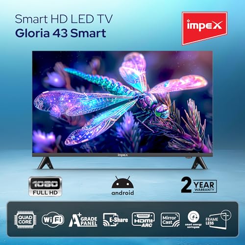 تلفزيون ذكي LED جلوريا من امبيكس 43 بوصة FHD ريدي سمارت اسود