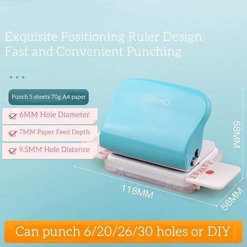 Taiyuyue Metal 6 Hole Punch Portable Handheld Hole Puncher, Daily Paper Puncher For A4/A5/B5 Size, Loose Leaf Hole Punch, 5 Sheet Capacity (Pink) #TOP4