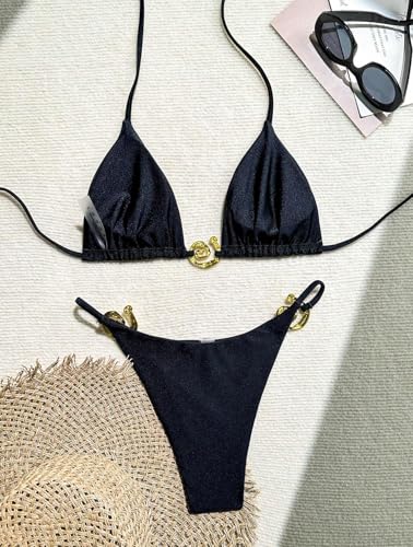 JuicyRose Sexy 2 Piece Bikini Top and Bottom for Women Metal Gold Swimsuit3