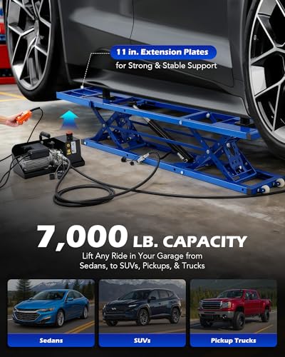Image of OMT 7000Lb Portable Car Lift, 27 in Max Height Adjustable Hydraulic CarJack | Heavy-Duty Car Lifts for Home Garage Maintenance with Auto Lock Extension Plates, Quick Jack for Sedan Pickups Truck SUV Vans