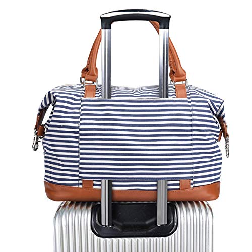 S-ZONE Women Travel Tote Canvas Weekender Bag Carry On Shoulder Duffel PU Leather Purse