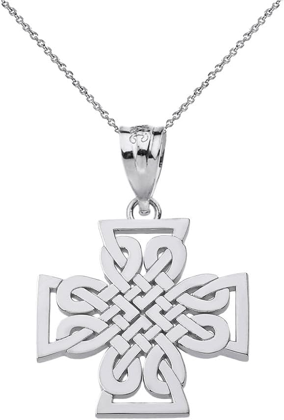 Woven Celtic Cross Pendant Necklace Fine With Rolo Chain Real Solid 14Kt Gold