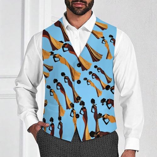 African U.S Women Men's Suit Vests Business Formal Dress Vest V-Neck Waistcoat for Wedding Casual2