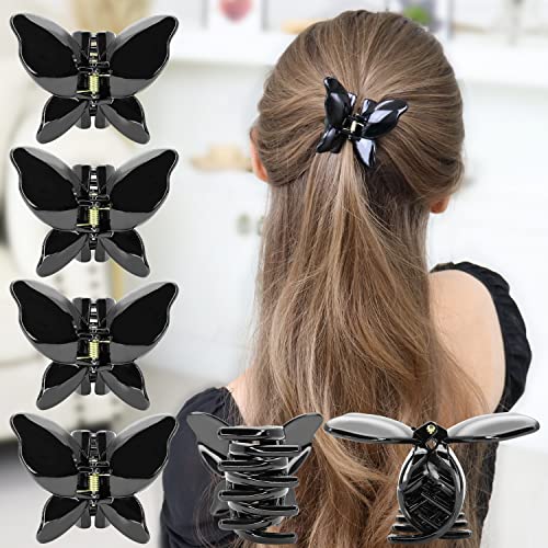 RC ROCHE ORNAMENT 6 Pcs Womens Butterfly Claw Jaw Strong Hold Grip No Slip Plastic Chic Styling Beauty Fashion Premium Professional Accessories Girls Ladies, Medium Black