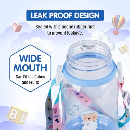 Image of FERIO Cute Panda Kids Water Bottle 600 ml, BPA-Free Sipper Bottle with Strap Leak-Proof Baby Water Bottle for School, Travel, Outdoor Use Cartoon Bottle for Girls & Boys (Multicolor, Pack of 1)