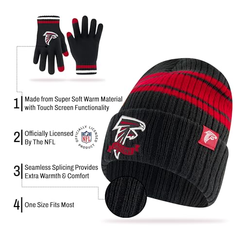 Ultra Game Adults NFL Official Super Soft Team Stripe Winter Beanie Knit Hat with Extra Warm Touch Screen Gloves - Image 5