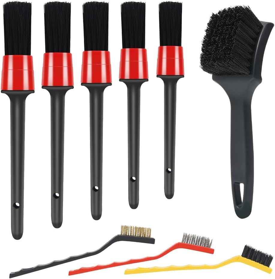 9pcs Car Detailing Brush Set,Interior Cleaning Brush,Steel Wire & Tire Brush Automotive Cleaning Brush Kit,for Cleaning Engine, Body Exterior Surface, Carpet, Truck, SUV, RV, Motorcycle-image-24