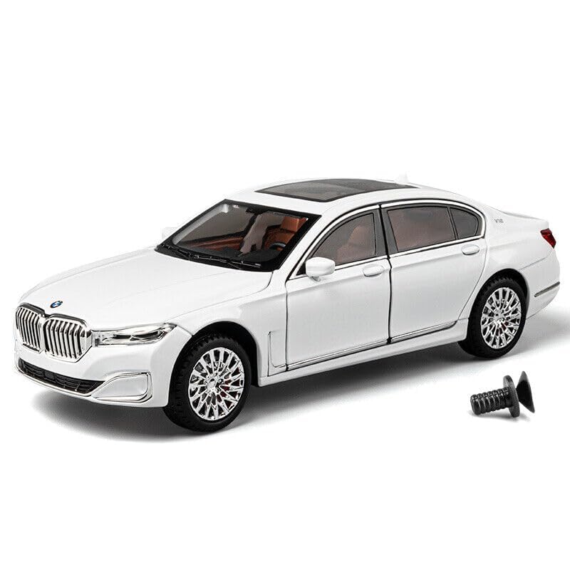 Image of Diecast BMW 7Series 760 THE7 Toy Car 1:24 Scale Model,Pull Back Vehicles Alloy Simulation Supercar with Lights and Sound Also for Car Dashboard,Kids (White)