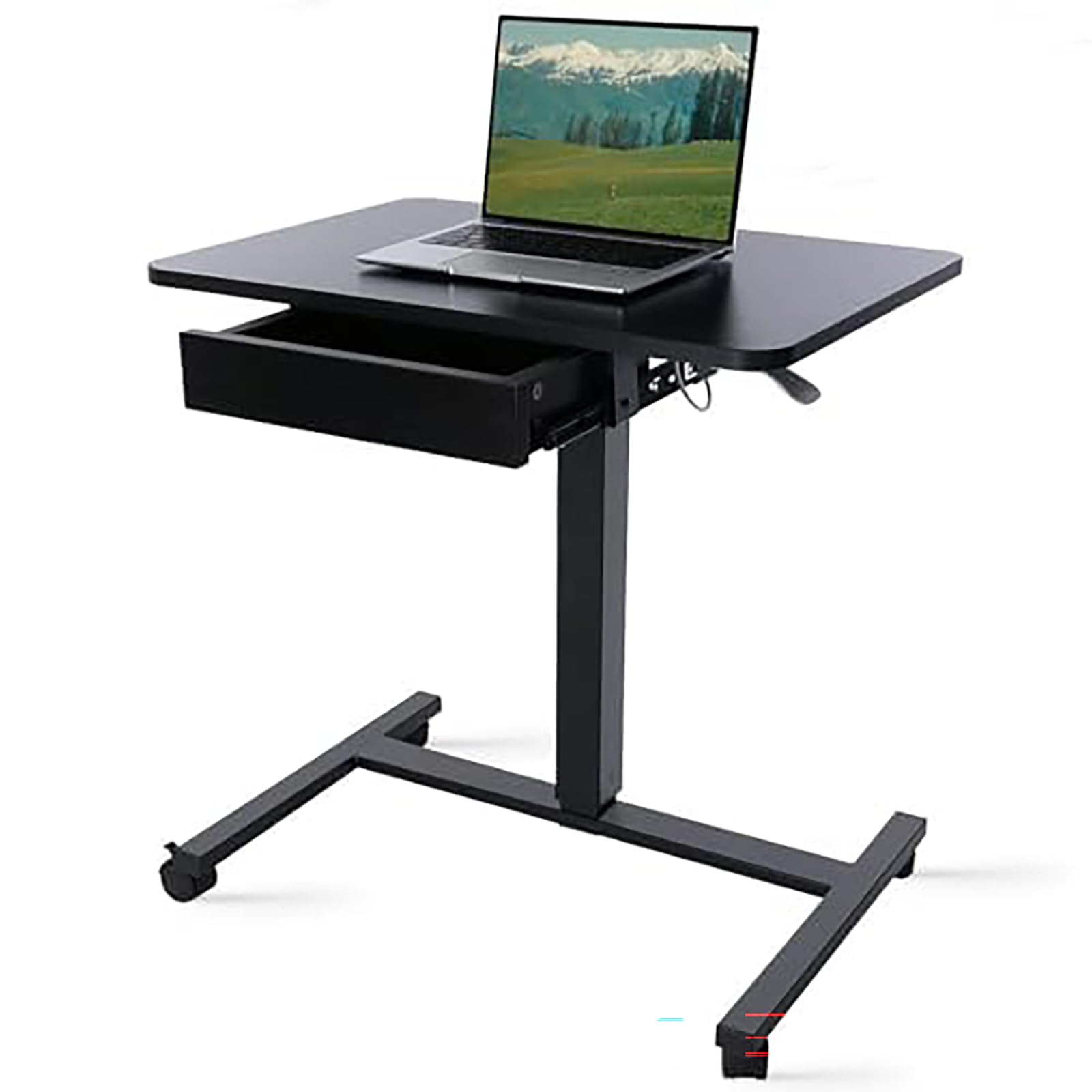 CLATINA Höhenverstellbarer Laptop Tisch mit Feststellrollen Schublade Mobiles Stehpult Überbettisch als Computertisch Arbeitswagen mit Höhenverstellung für Home-Office Seminarraum Schwarz