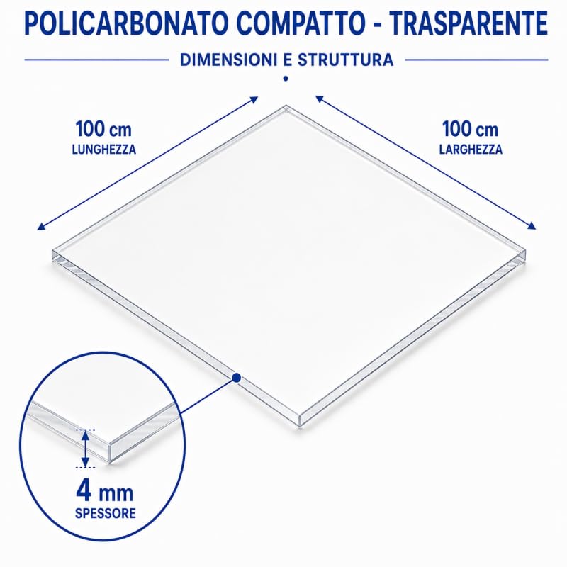 Plaque en polycarbonate compacte 4 mm transparente protégée contre les rayons UV, 1000 x 1000 mm