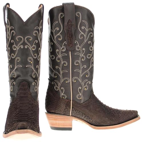 Vaccari Women's Piper Genuine Matte Chocolate Python & Studs Snip Toe Cowgirl Western Boots2