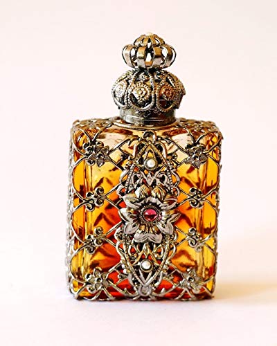 Flacons Parfum de Luxe. Un Savoir Faire Artisanal de Plus de 150 Ans. Couleur Ambre. Flacon de fée Magique. Baton diffuseur Verre. Filigrane argenté. Haut 67 mm. Vol: 10 ML