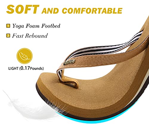 Kuailu Womens Arch Support Flip Flops Comfortable Yoga Mat Cushion Slip On Walking Thong Sandals Khaki Size 8 thumb #2