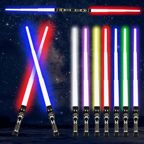 4 Piezas Espada Láser para Niños, Sable de Luz Star Wars, Espada Láser 2 En 1 Telescópica y Plegable, Laser 7 Colores con Sonido, Regalos para niños y niñas