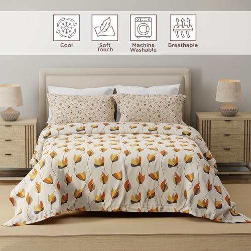 Image of Layers 100% Cotton for Double Size Bed | 120 TC Floral, Soft, Breathable, Machine Washable Bedsheet with 2 Pillow Covers | Forever Collection (224 x 254 cm) - Grey & Cream