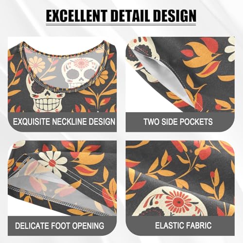 ALAZA Mexican Day Of The Dead Sugar Skull Black Pajamas Set Short Sleeve Cotton Sleepwear Summer Pjs 2 Piece 5-14Y4