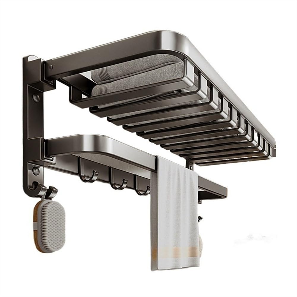 KHUTRW3D Shower Storage Rack Towel Shelf Organizer Wall Mounted Space Aluminum Towel Rack with Towel Bar and 7