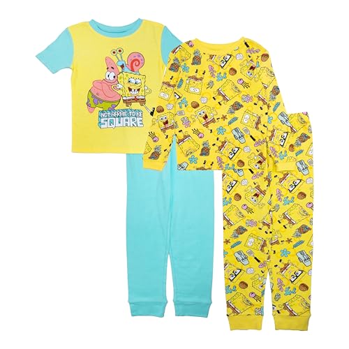 Nickelodeon boys 4-piece Snug-fit Cotton Pajama Set, Soft & Cute for Kids, NOT SQUARE, 8