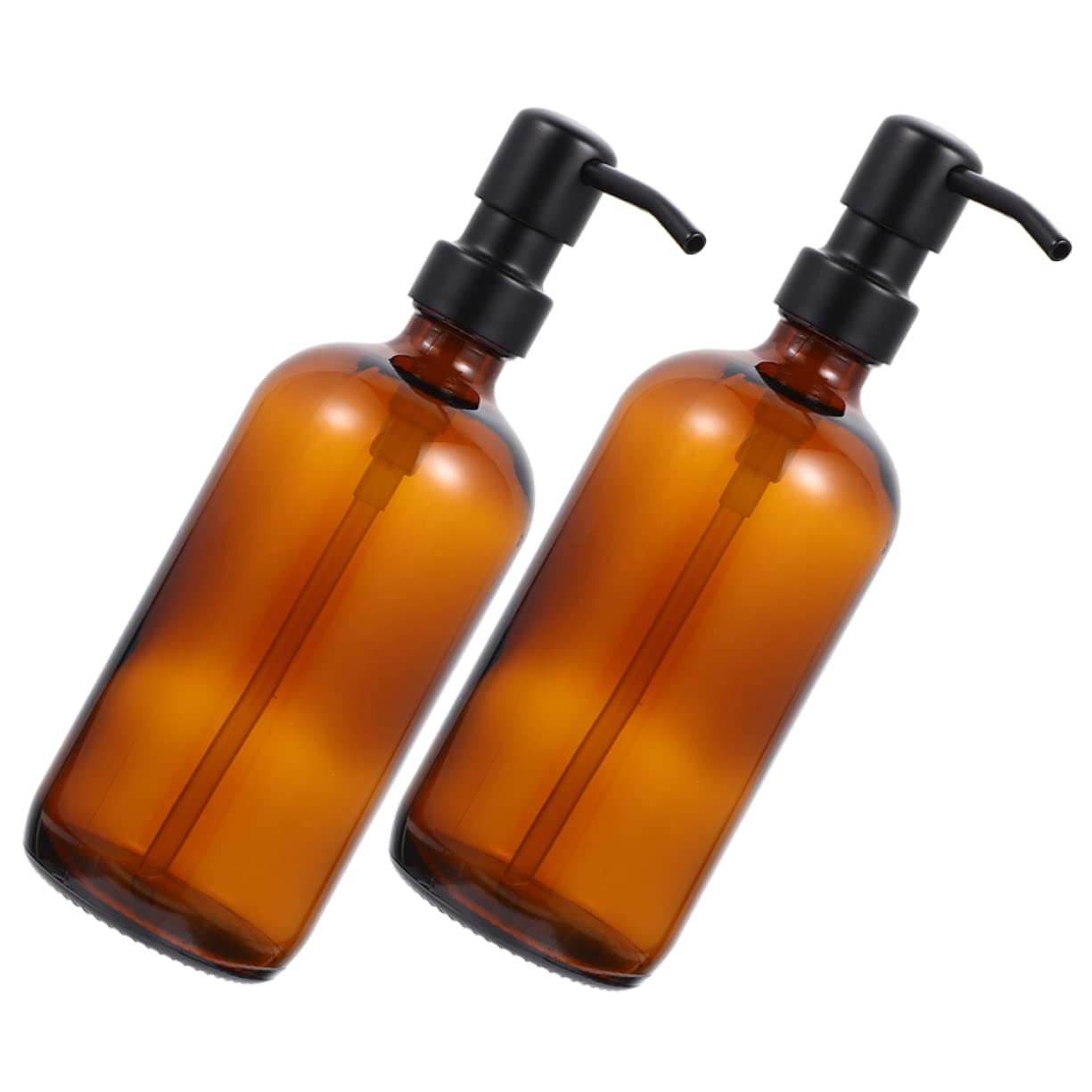 Dispensador de Jabón de Vidrio 500ml 2 Piezas con Bomba de Acero Inoxidable | Marrón, Rellenable y Portátil, Compacto para Baño y Viaje, Fácil de Presionar, Uso Doméstico