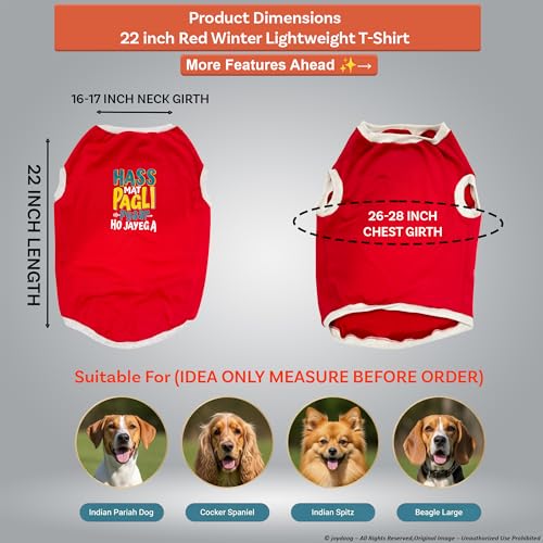 Image of JoyDaog Cozy Dog Winter Coat Red Color 22 Inch(XXL)- inchHASS Mat Pagli Pyaar Ho Jayega inch Printed Soft Trendy Apparel for Large Breeds | Indoor & Outdoor